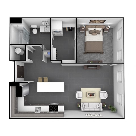 Floor plan for 1 bed, 1 bath, 724 sqft